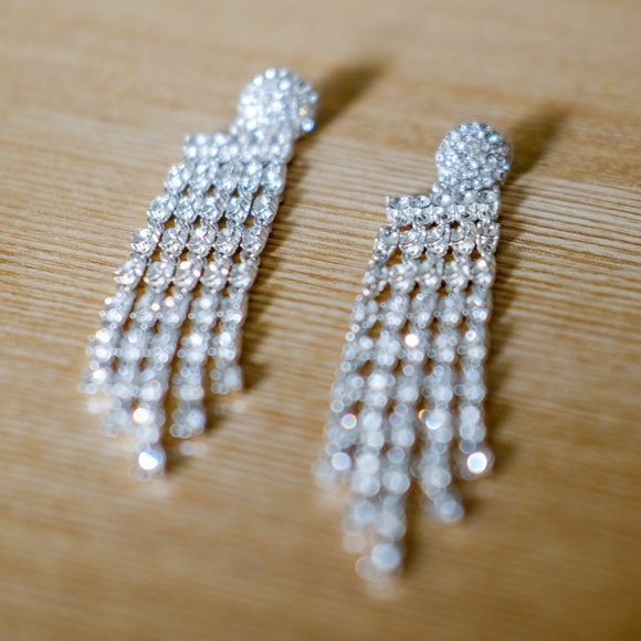 Drop Silver Chandelier Earrings with Rhinestones - Picture 3 of 3